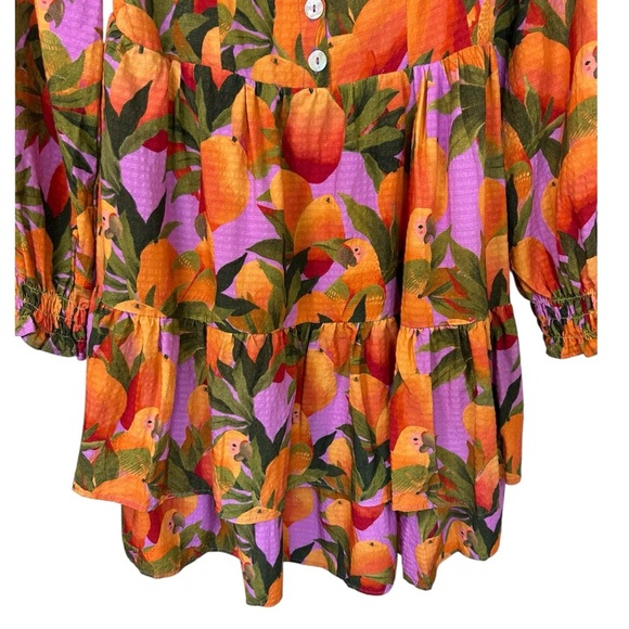 Farm Rio - NWT, Women’s ‘Mango Macaws’ Long-Sleeve Mini Dress in Lilac - Small - Picture 5 of 17